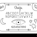 white paper with black ouija board drawing